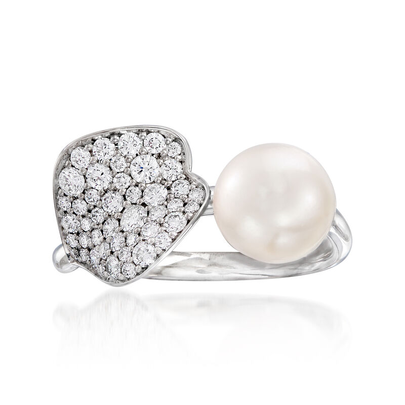 Mikimoto &quot;Petal&quot; 7.5mm A+ Cultured Akoya Pearl and .46 ct. t.w. Diamond Ring in 18kt White Gold. Size 6.5 image number 0
