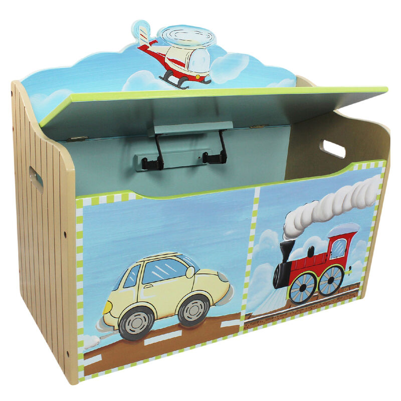 Child's Transportation Wooden Toy Chest image number 1