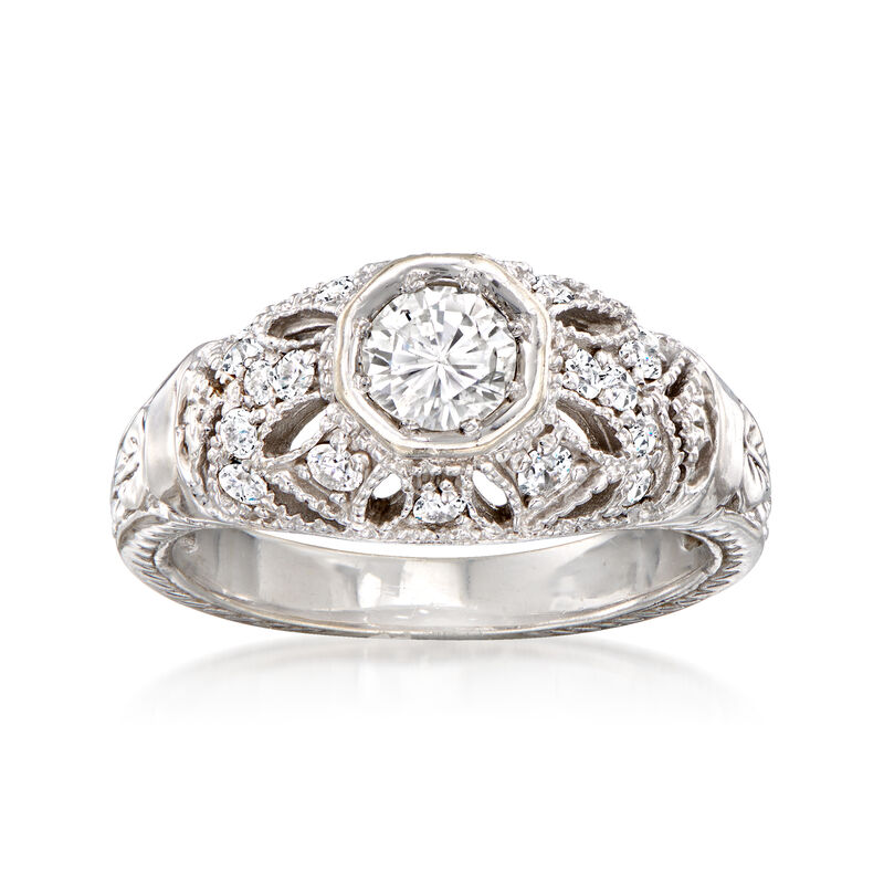 C. 1980 Vintage .75 ct. t.w. Diamond Filigree Ring in 14kt White Gold. Size 5.5 image number 0
