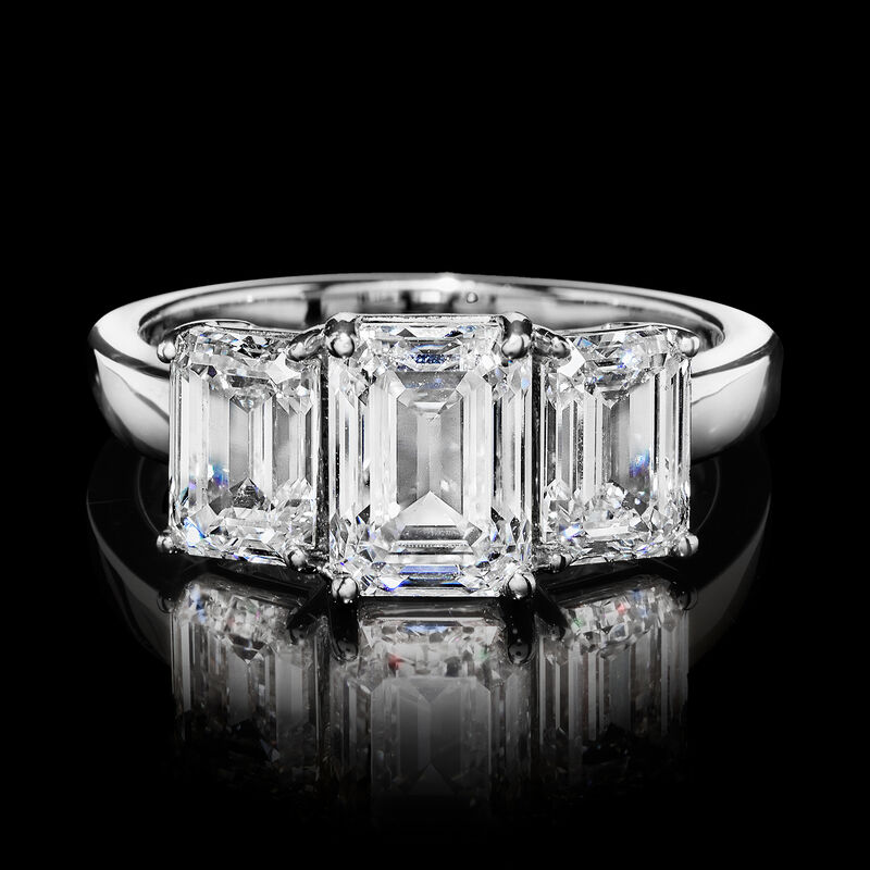 4.00 ct. t.w. Emerald-Cut Lab-Grown Diamond Three-Stone Ring in 14kt White Gold image number 3