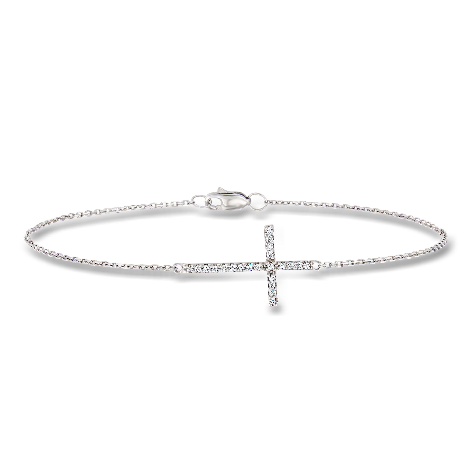 Diamond Sideways Cross Bracelet in 14kt White Gold | Ross Simons
