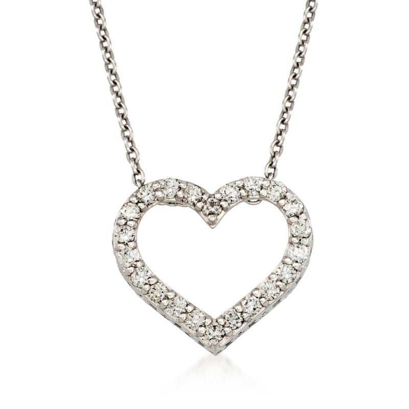Roberto Coin "Tiny Treasures" .75 ct. t.w. Diamond Heart Necklace in 18kt White Gold image number 0