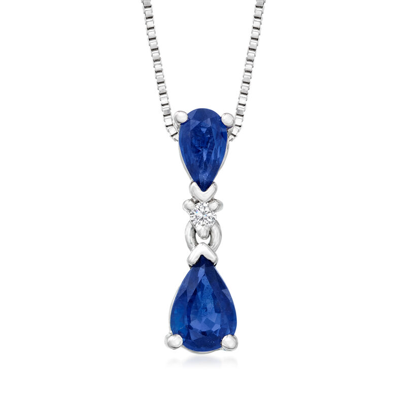 .80 ct .t.w. Sapphire Pendant Necklace with Diamond Accent in 14kt White Gold image number 0