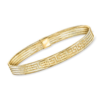 Italian 10kt Yellow Gold Greek Key Mesh Stretch Bracelet
