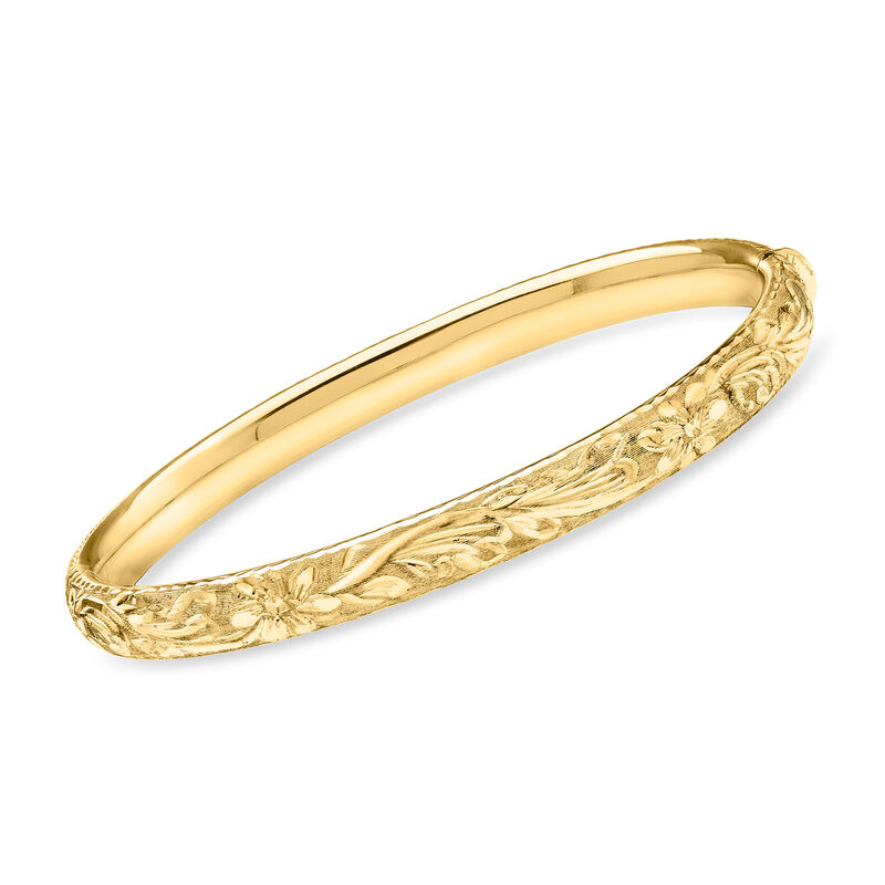 Italian 14kt Yellow Gold Florentine-Style Bangle Bracelet. 7&quot; image number 0