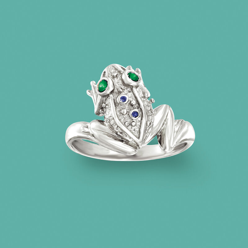 Sterling Silver Frog Ring with Multi-Gemstone Accents image number 4