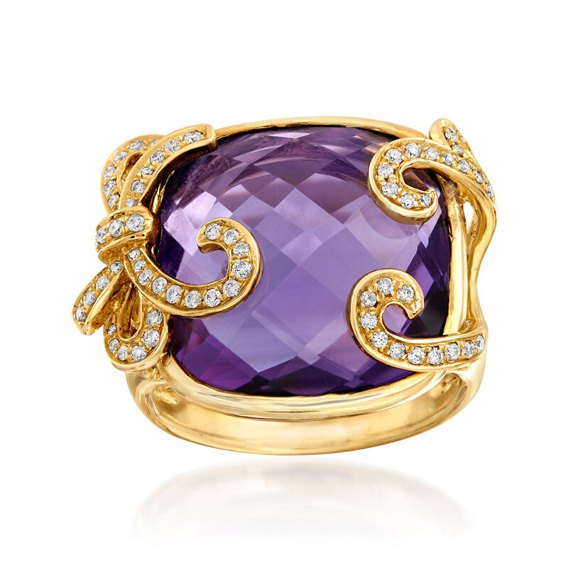 18.30 Carat Amethyst and .25 ct. t.w. Diamond Ring in 14kt Yellow Gold image number 0