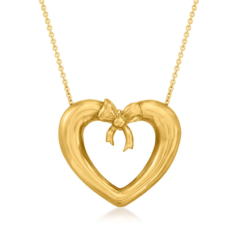 C. 1990 Vintage Tiffany Jewelry 18kt Yellow Gold Heart with Bow Necklace image number 0