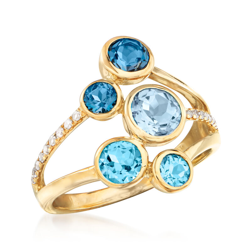 2.00 ct. t.w. Tonal Blue Topaz and .10 ct. t.w. Diamond Ring in 14kt Yellow Gold image number 3