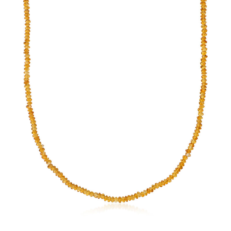 C. 2000 Vintage 30.00 ct. t.w. Citrine Bead Necklace with 18kt Yellow Gold. 15" image number 0