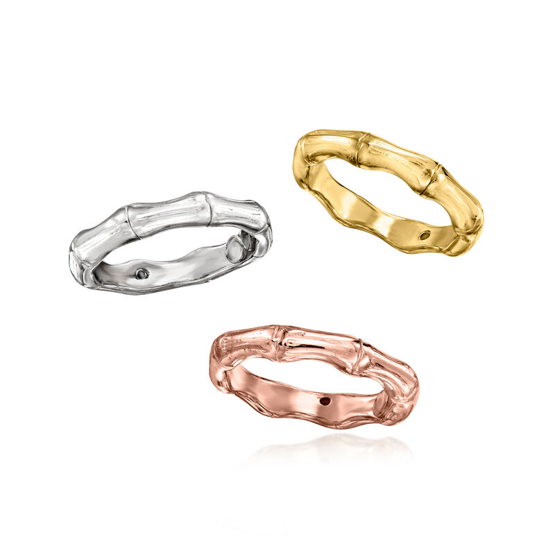 Italian Tri-Colored Sterling Silver Jewelry Set: Three Bamboo-Style Rings image number 3