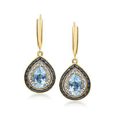 4.10 ct. t.w. Sky Blue Topaz and .12 ct. t.w. Blue Diamond Drop Earrings with White Diamonds in 18kt Gold Over Sterling