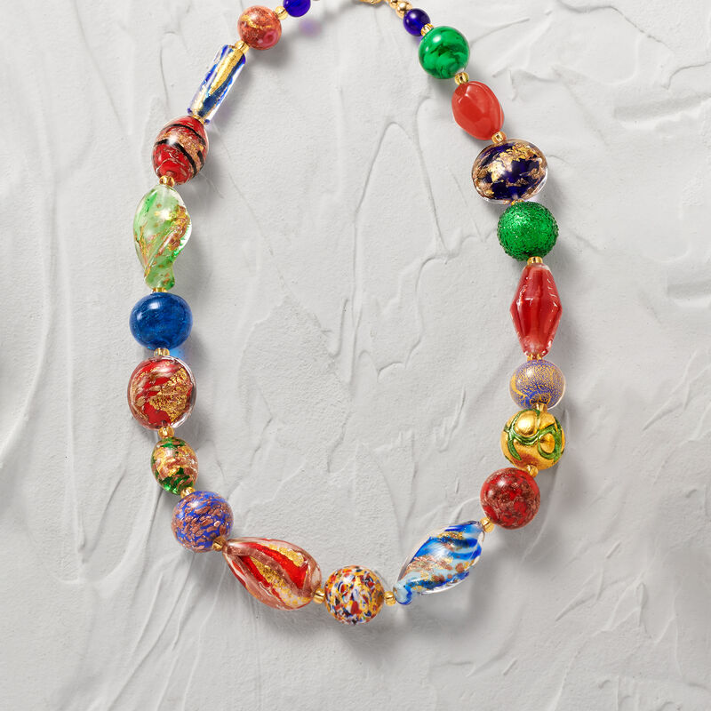 Italian Multicolored Murano Glass Bead Necklace with 18kt Gold Over Sterling image number 4