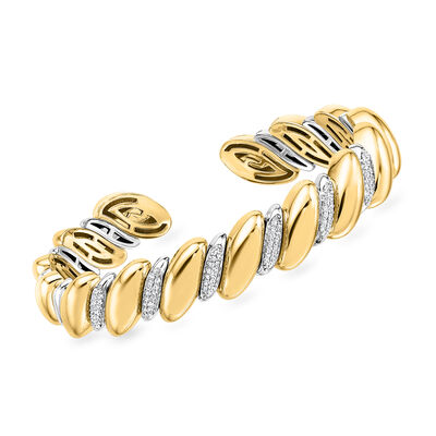 Italian .40 ct. t.w. Diamond Alternating Oval Cuff Bracelet in 18kt Two-Tone Gold