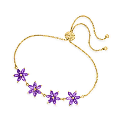 3.50 ct. t.w. Amethyst Flower Bolo Bracelet in 18kt Gold Over Sterling