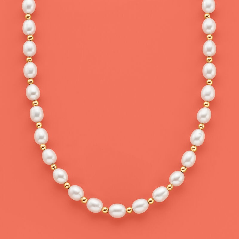 8-9mm Cultured Oval Pearl Necklace with 14kt Yellow Gold image number 2