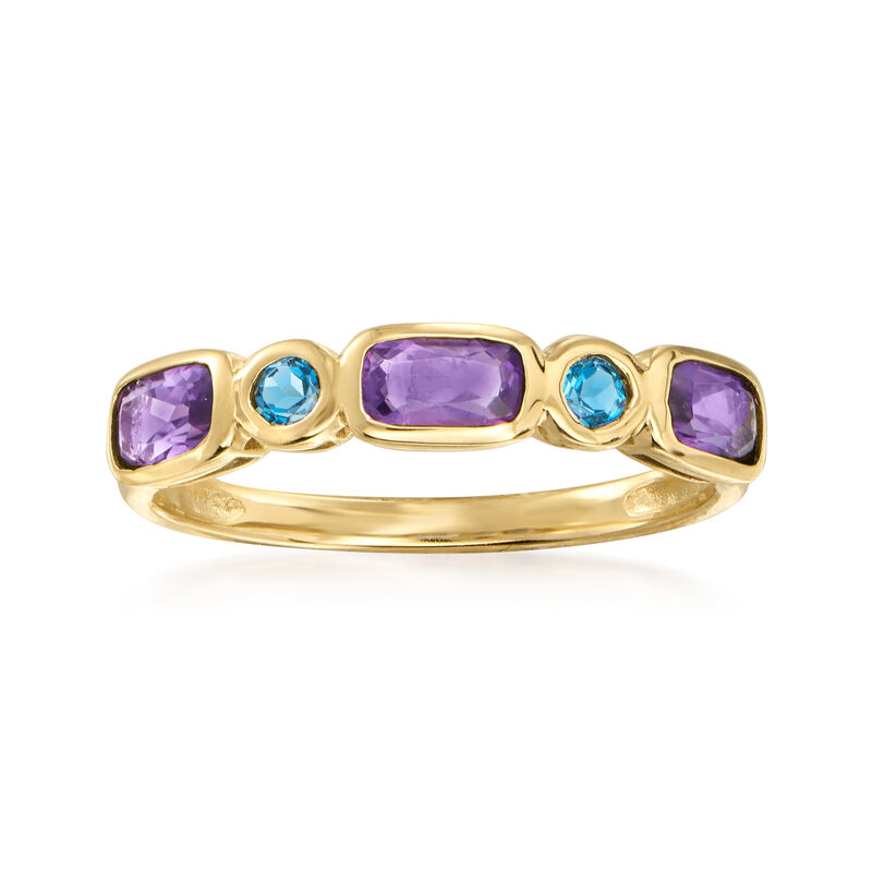 .70 ct. t.w. Amethyst and .10 ct. t.w. London Blue Topaz Ring in 14kt Yellow Gold image number 0