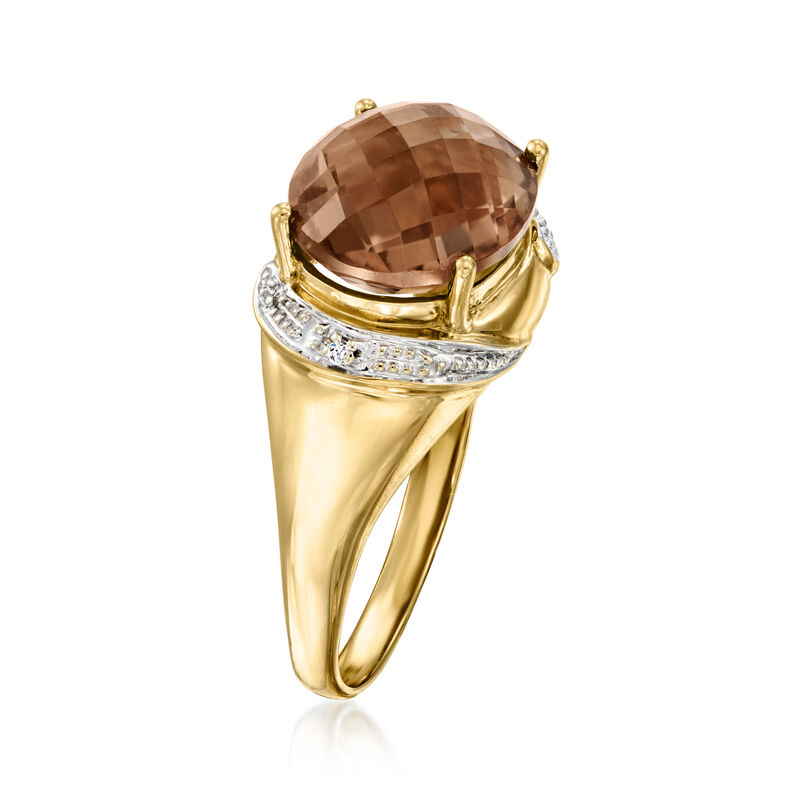 C. 1980 Vintage 4.85 Carat Smoky Quartz Ring with Diamond Accents in 14kt Yellow Gold image number 2