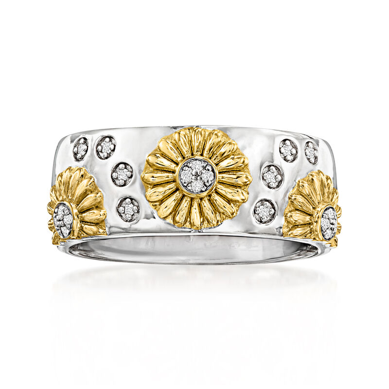 Diamond Sunflower Ring in Sterling Silver and 18kt Gold Over Sterling image number 0