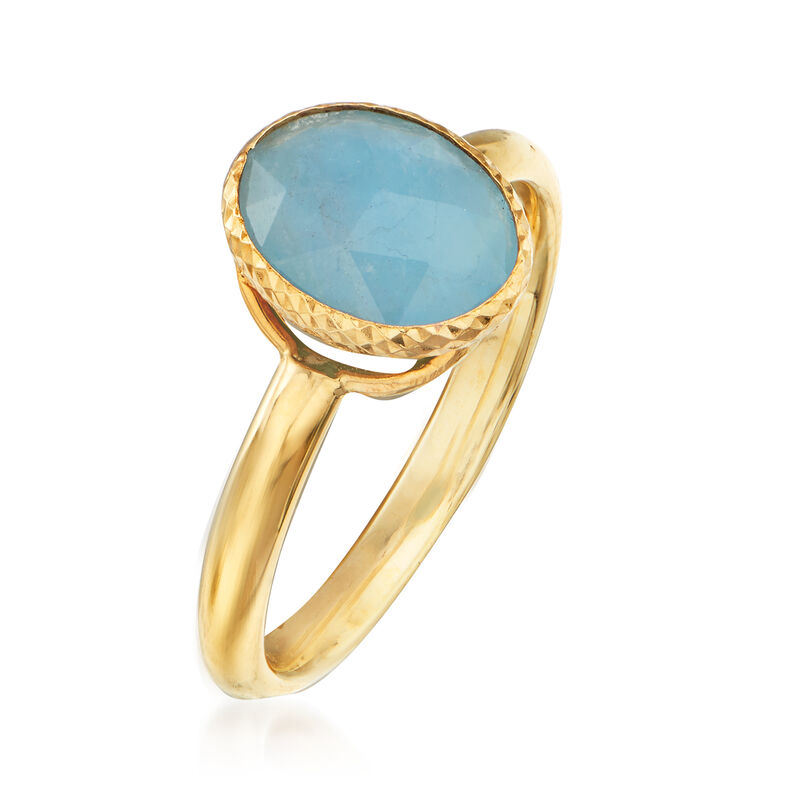 Italian 3.60 Carat Bezel-Set Aquamarine Ring in 14kt Yellow Gold image number 2