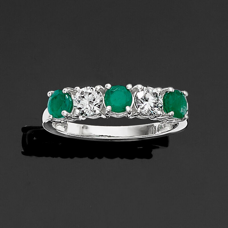 .60 ct. t.w. Emerald and .50 ct. t.w. Lab-Grown Diamond Ring in 14kt White Gold image number 3