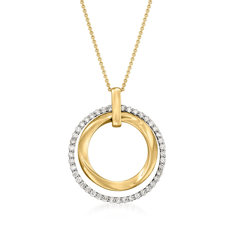 C. 2000 Vintage Effy 1.00 ct. t.w. Diamond Double-Circle Pendant Necklace in 14kt Yellow Gold image number 0