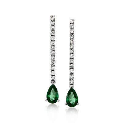 C. 1990 Vintage 1.30 ct. t.w. Green Tourmaline Drop Earrings with .61 ct. t.w. Diamonds in 18kt White Gold