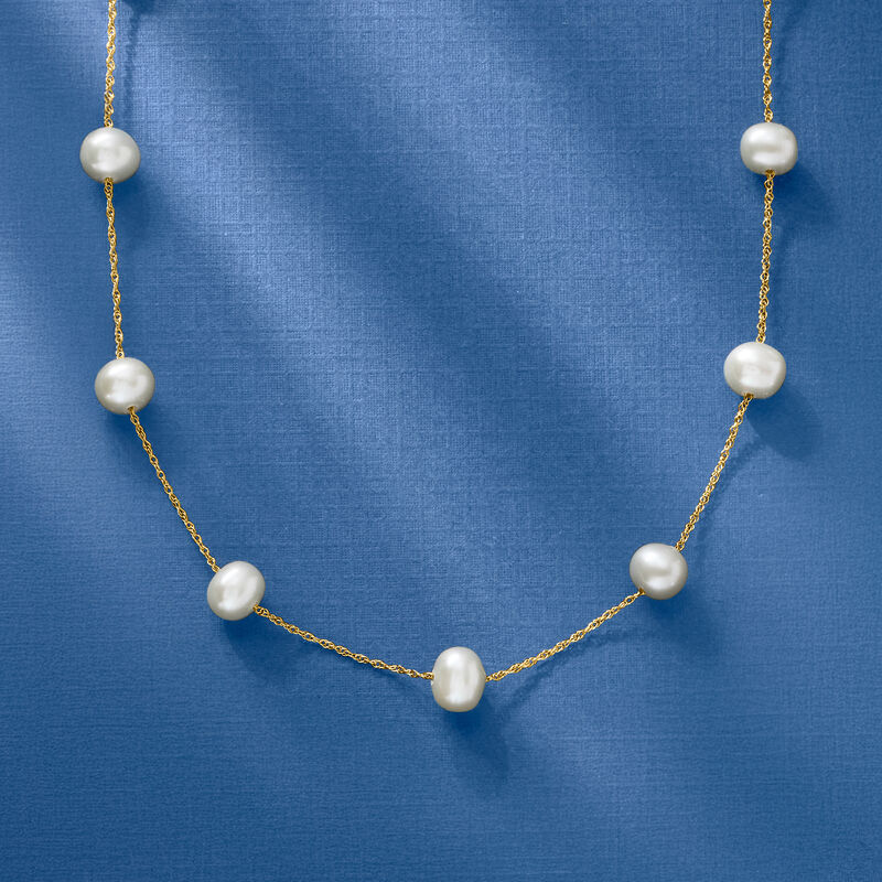 5-5.5mm Cultured Pearl Station Necklace in 14kt Yellow Gold image number 3