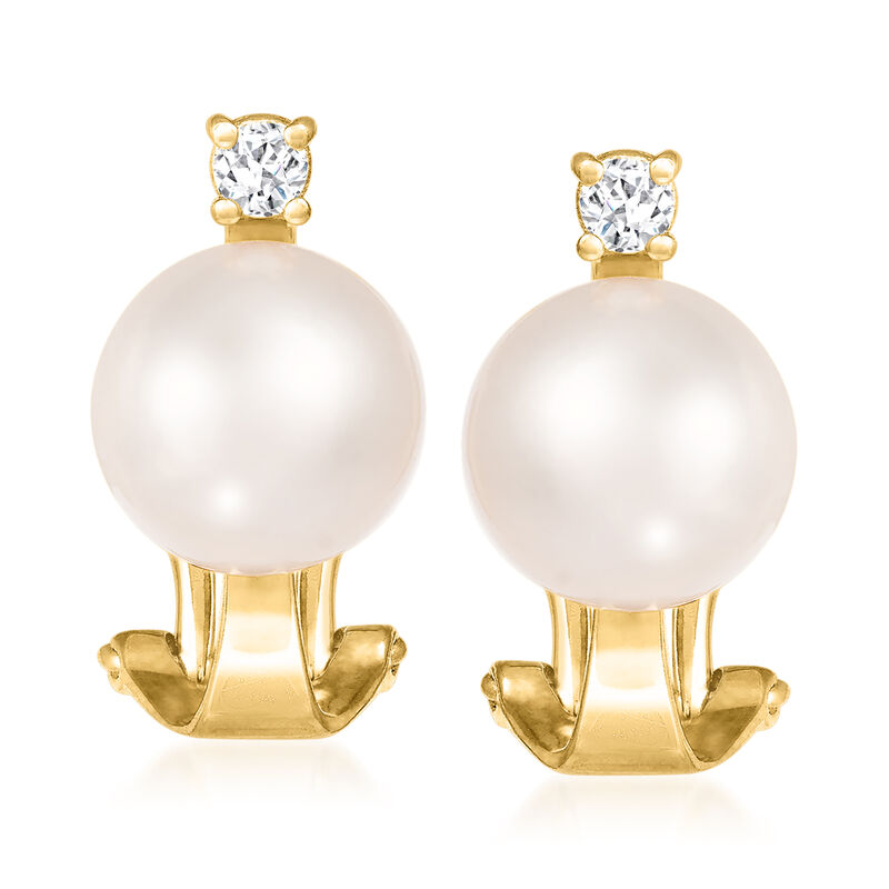 7-7.5mm Cultured Akoya Pearl Clip-On Earrings with Diamonds in 14kt Yellow Gold image number 0