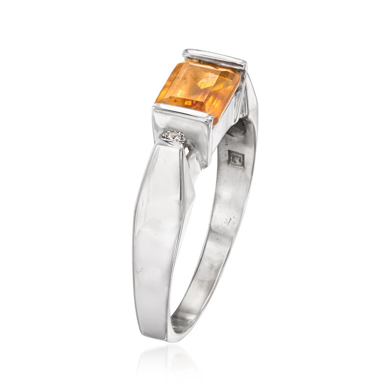C. 1980 Vintage .85 Carat Citrine Ring with Diamonds in 14kt White Gold. Size 6.75 image number 2