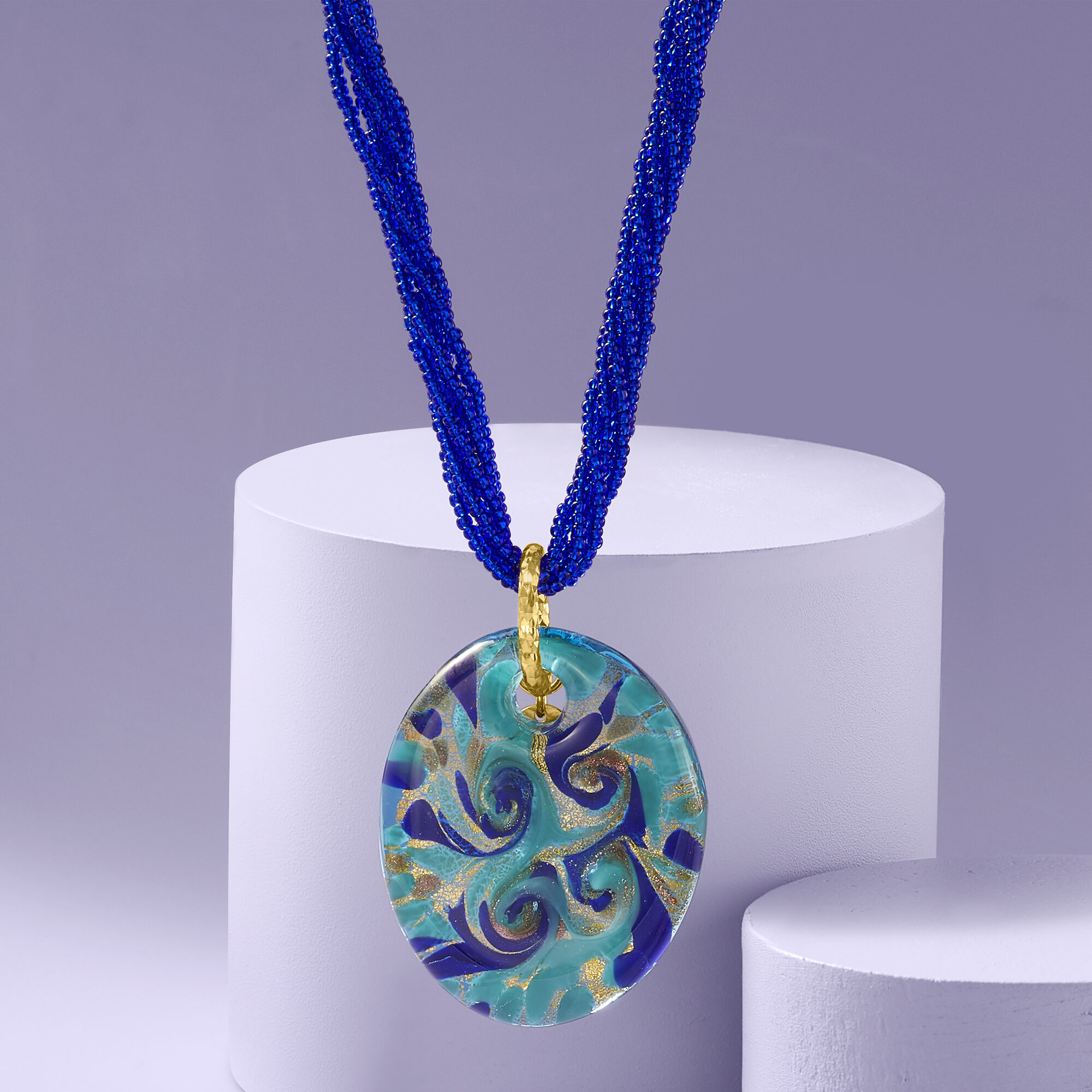 Italian Multicolored Murano Glass Pendant Necklace in 18kt Gold