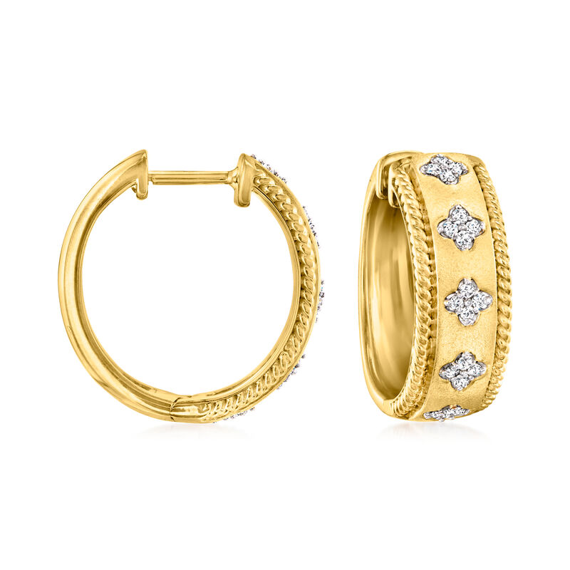 .15 ct. t.w. Diamond Clover Hoop Earrings in 18kt Gold Over Sterling. 5/8&quot; image number 0