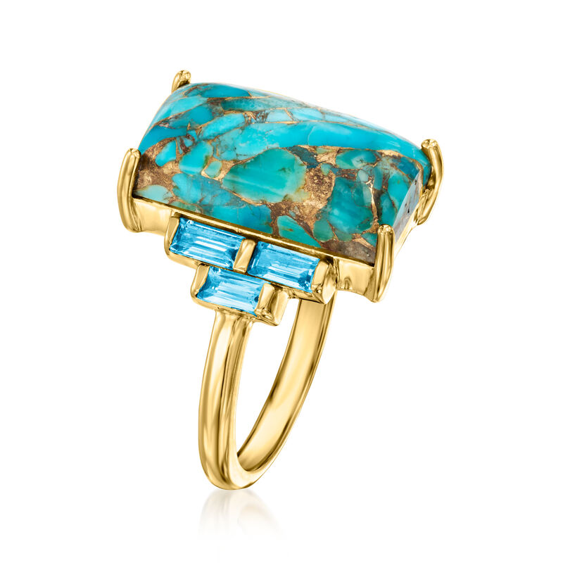 Turquoise Ring with .60 ct. t.w. Swiss Blue Topaz in 18kt Gold Over Sterling image number 2
