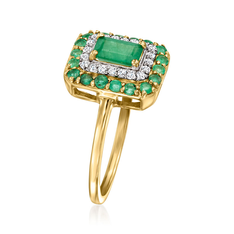 .70 ct. t.w. Emerald and .13 ct. t.w. Diamond Ring in 14kt Yellow Gold image number 2