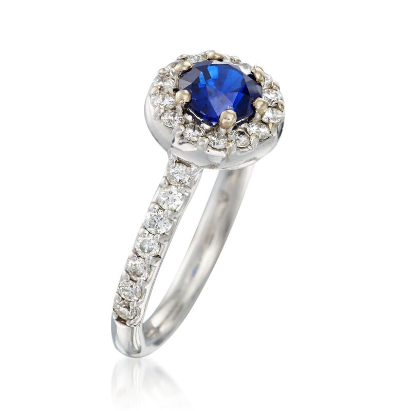 C. 1990 Vintage 1.50 Carat Sapphire and And .80 ct. t.w. Diamond Halo Ring in 14kt White Gold. Size 7 image number 2