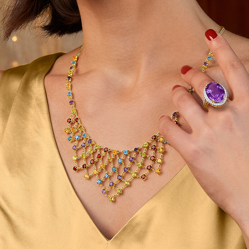 22.70 ct. t.w. Multi-Gemstone Bib Necklace in 18kt Gold Over Sterling image number 3