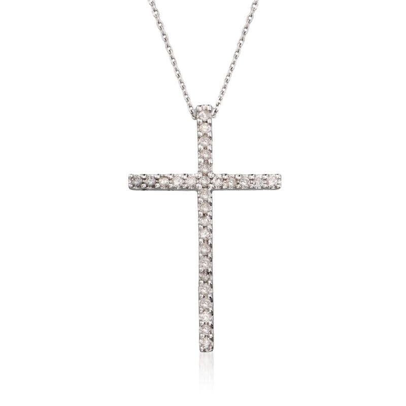 .25 ct. t.w. Diamond Cross Pendant Necklace in 14kt White Gold. 18&quot; image number 1
