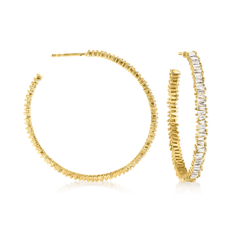 1.10 ct. t.w. Baguette Diamond Hoop Earrings in 14kt Yellow Gold. 1 1/2&quot; image number 0