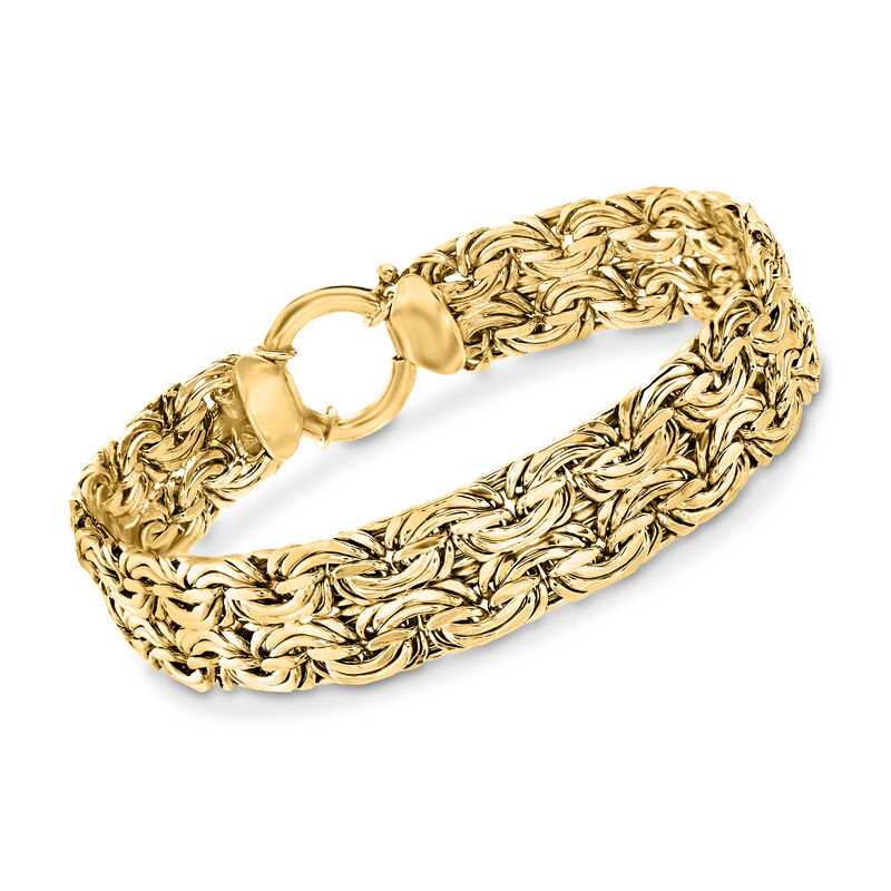 18kt Yellow Gold Over Sterling Silver Wide Byzantine Bracelet  image number 0