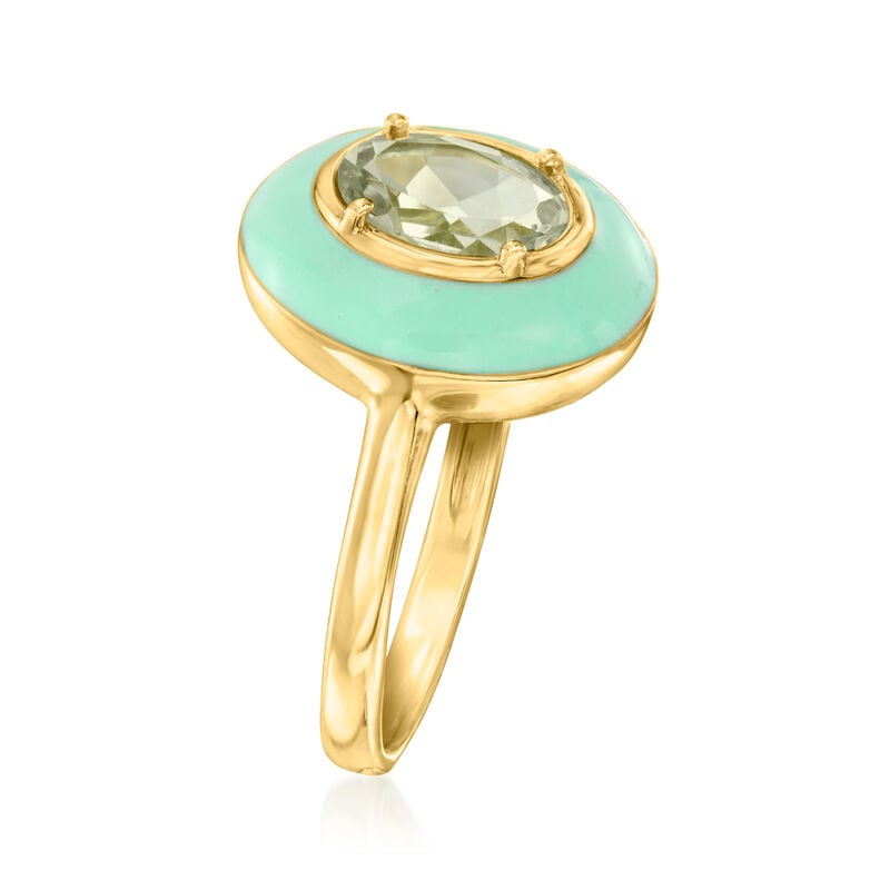 1.20 Carat Prasiolite Ring with Pastel Green Enamel in 18kt Gold Over Sterling image number 2