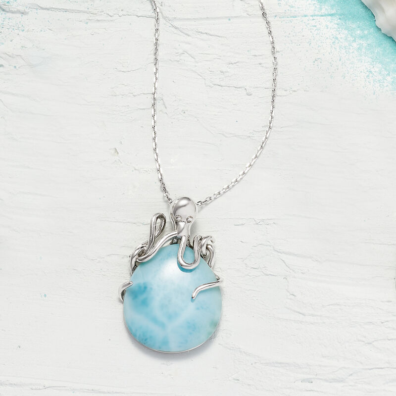 Larimar Octopus Pendant Necklace in Sterling Silver image number 2