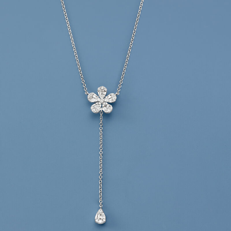 .40 ct. t.w. Diamond Flower Lariat Necklace in 14kt White Gold image number 2