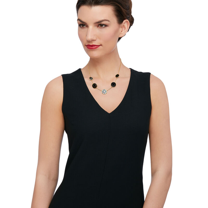 C. 2000 Vintage Ippolita &quot;Rock Candy&quot; Onyx and Mother-Of-Pearl Station Necklace in 18kt Yellow Gold. 16&quot; image number 0