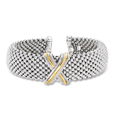 Phillip Gavriel "Prosecco" Sterling Silver Crisscross Cuff Bracelet with 18kt Yellow Gold