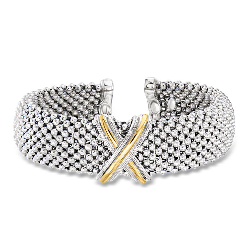 Phillip Gavriel "Prosecco" Sterling Silver Crisscross Cuff Bracelet with 18kt Yellow Gold. 7.5" image number 0