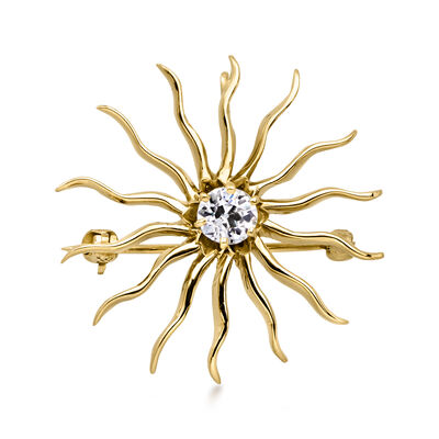 C. 1950 Vintage .45 Carat Diamond Sunburst Pin in 10kt Yellow Gold