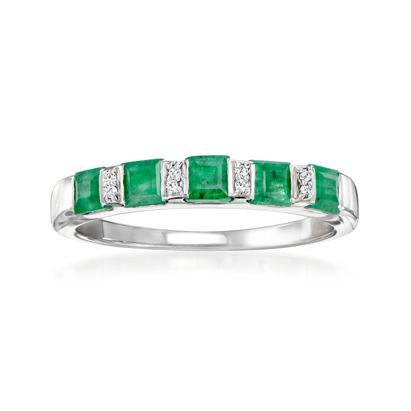 .70 ct. t.w. Emerald Ring with Diamonds in Sterling Silver image number 0