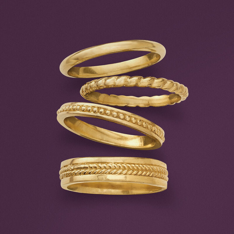 18kt Gold Over Sterling Jewelry Set: Four Stackable Rings. Size 10 image number 4