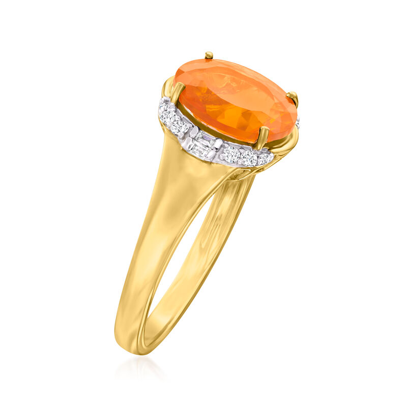 Fire Opal and .16 ct. t.w. Diamond Ring in 14kt Yellow Gold. Size 9 image number 2