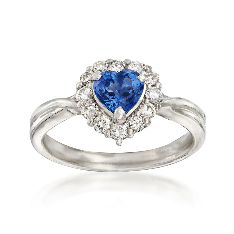 C. 2000 Vintage .87 Carat Sapphire and .36 ct. t.w. Diamond Heart Ring in Platinum image number 0